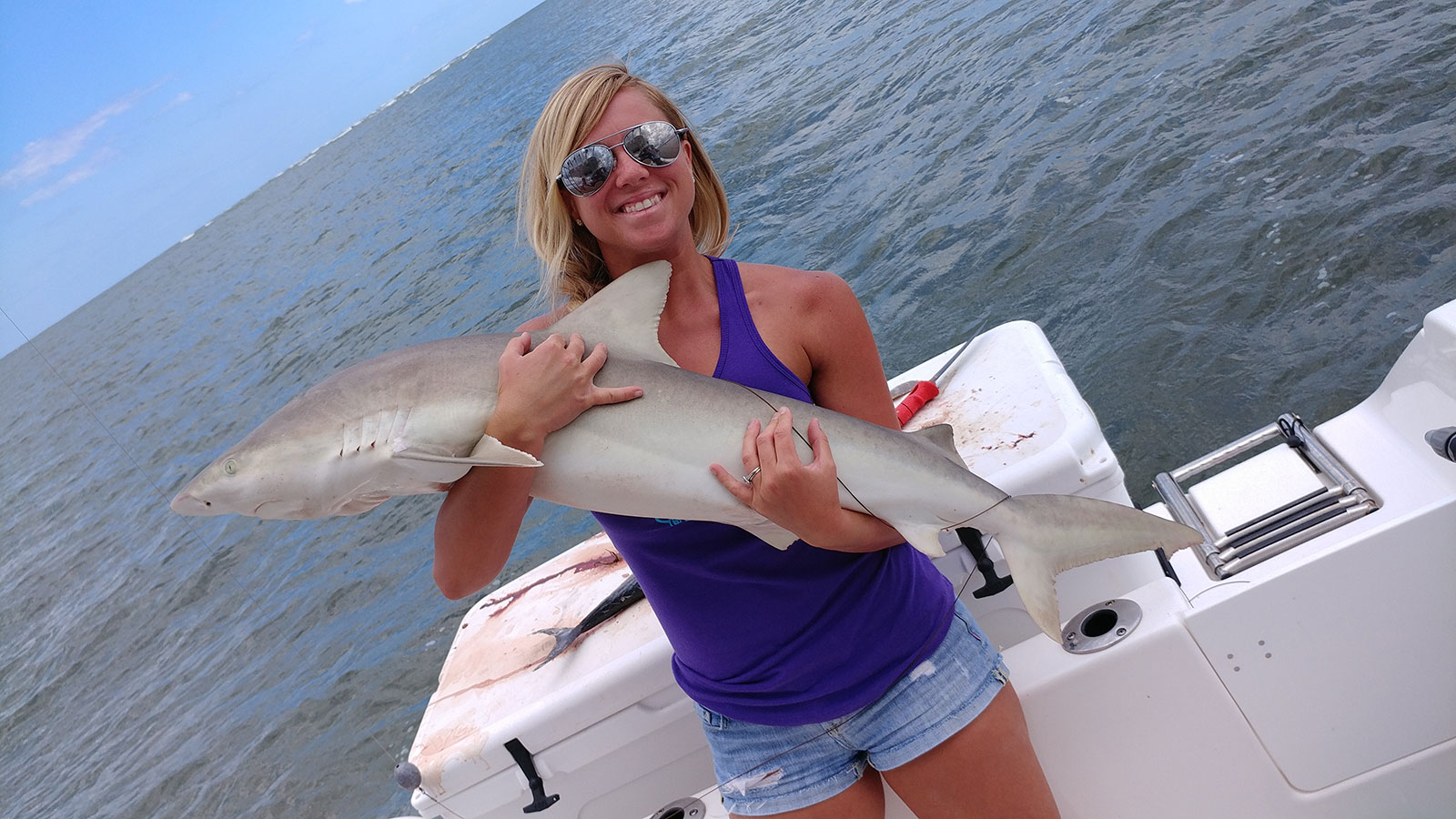 Game On Fishing Girl Holding Shark